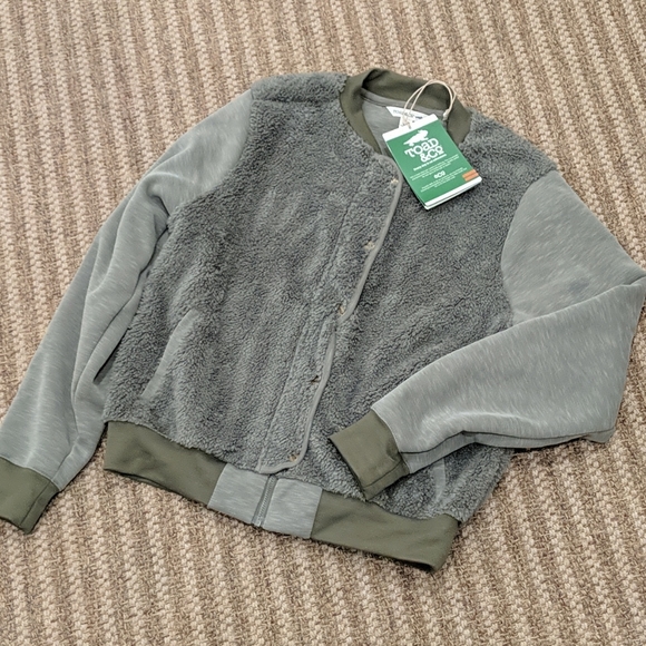 Toad & Co New Allie Sherpa Bomber Jacket Olive L - Picture 2 of 8